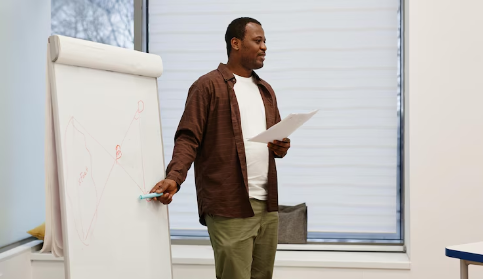 Teacher standing in front of class